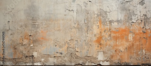 A detailed view of a weathered concrete wall with peeling paint  showcasing urban decay and texture in the cityscape. Visual arts meets architecture