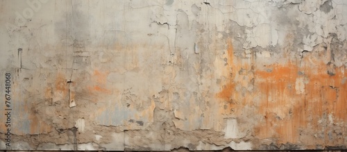 A detailed view of a weathered concrete wall with peeling paint, showcasing urban decay and texture in the cityscape. Visual arts meets architecture