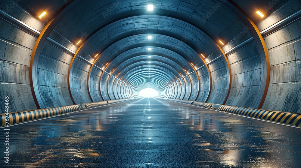 Fototapeta premium Rendering of 3D architectural tunnel on highway with empty asphalt road