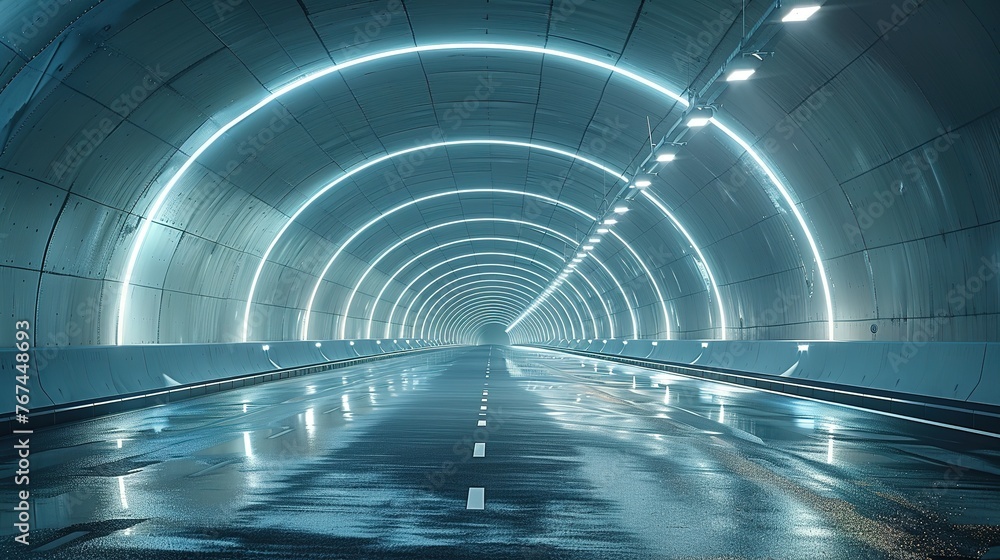 Rendering of 3D architectural tunnel on highway with empty asphalt road Rendering of 3D architectural tunnel on highway with empty asphalt road