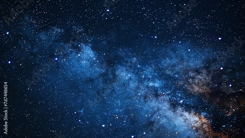 Blue dark night sky with many stars. Milkyway cosmos background