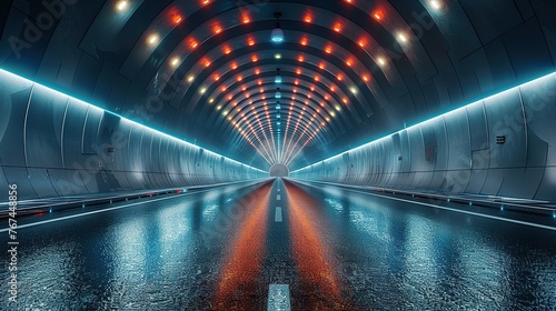 Fototapeta Naklejka Na Ścianę i Meble -  Rendering of 3D architectural tunnel on highway with empty asphalt road