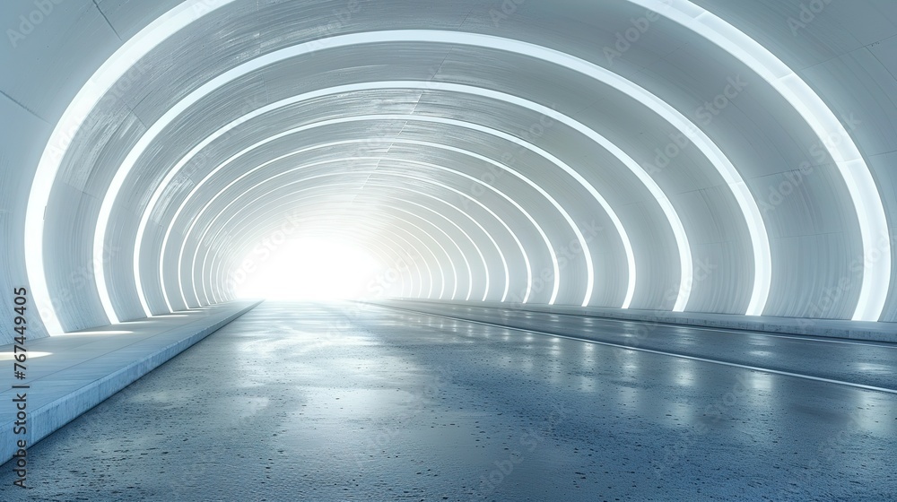 Rendering of 3D architectural tunnel on highway with empty asphalt road Rendering of 3D architectural tunnel on highway with empty asphalt road