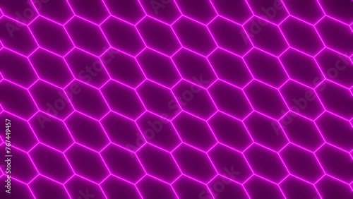 3d seamless pattern. Abstract background with Futuristic grid alien hexagon wireframe neon glowing pink cyber cute y2k pattern. Sci-fi retro music template 8k