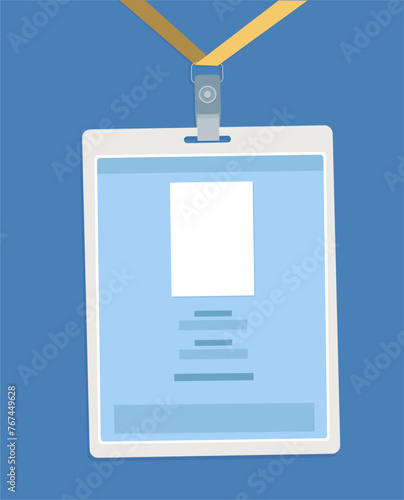 vertical card id on lanyard photocheck flat style over blue background
