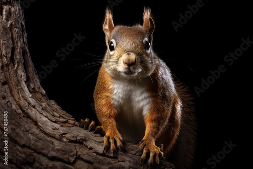 Beautiful squirrel on a dark background. Cute animal