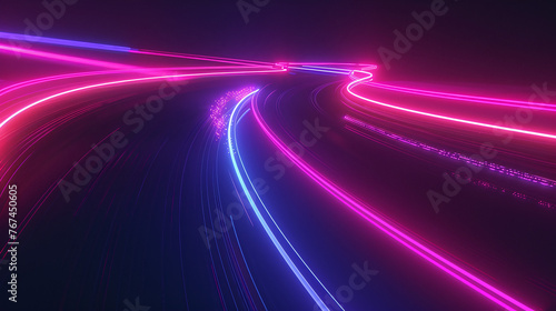 Neon Light Streams on Curved Virtual Pathway 