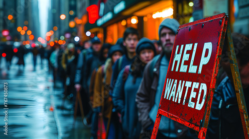 People in line for a job - help wanted sign -0 employment - unemployment - employment statistics © Jeff