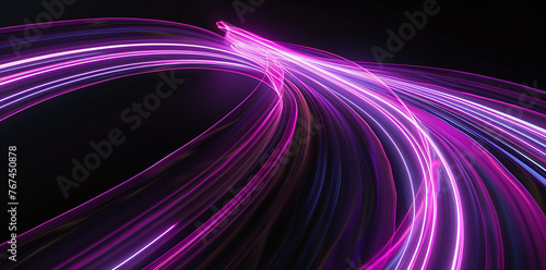 Swirls of luminous neon light in shades of pink and purple evoke a sense of speed and fluidity, set against a dark backdrop © Mateusz