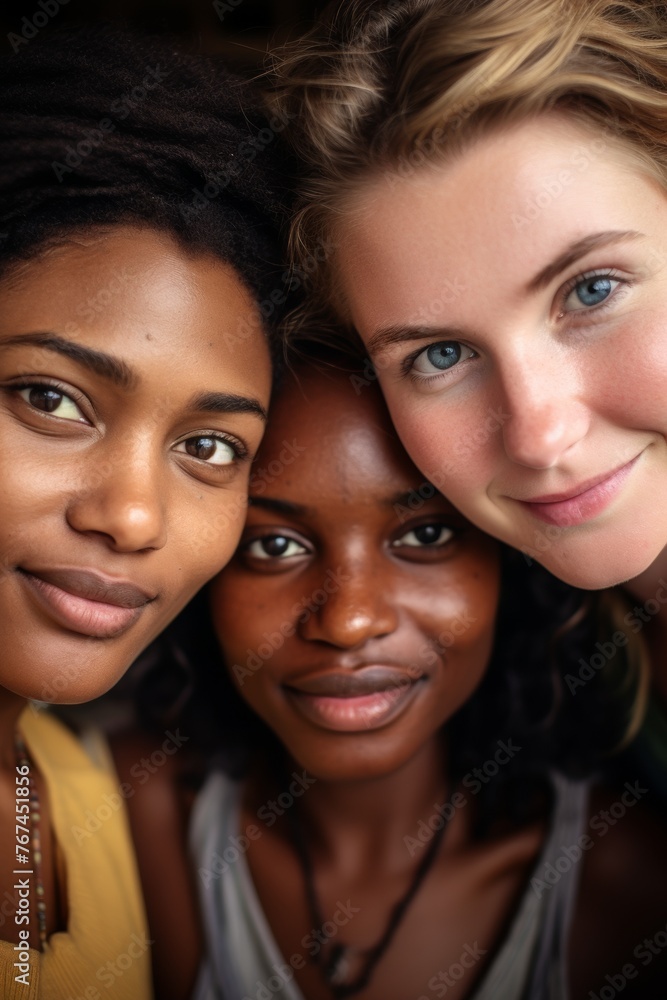 Vertical portrait of two multiracial friends. They press face to face. Generative AI. Vertical portrait of two multiracial friends. They press face to face. Generative AI.