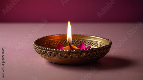"Diwali Diya: Top View on Pink Background"