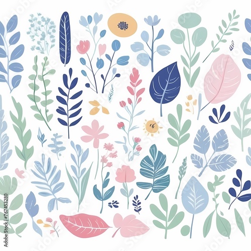Wallpaper Mural A collection of seamless pattern, colorful abstract plants and flowers. Hand drawn Collection of leaves and flowers. A close up of a pattern of flowers and leaves.
 Torontodigital.ca
