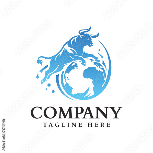 Globe bull vector logo design. Word Globe and Bulls. Global Beef, Cow Meat trade sign. Financial.