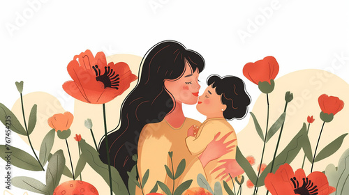 mother day mother and daughters illustration with copy space 