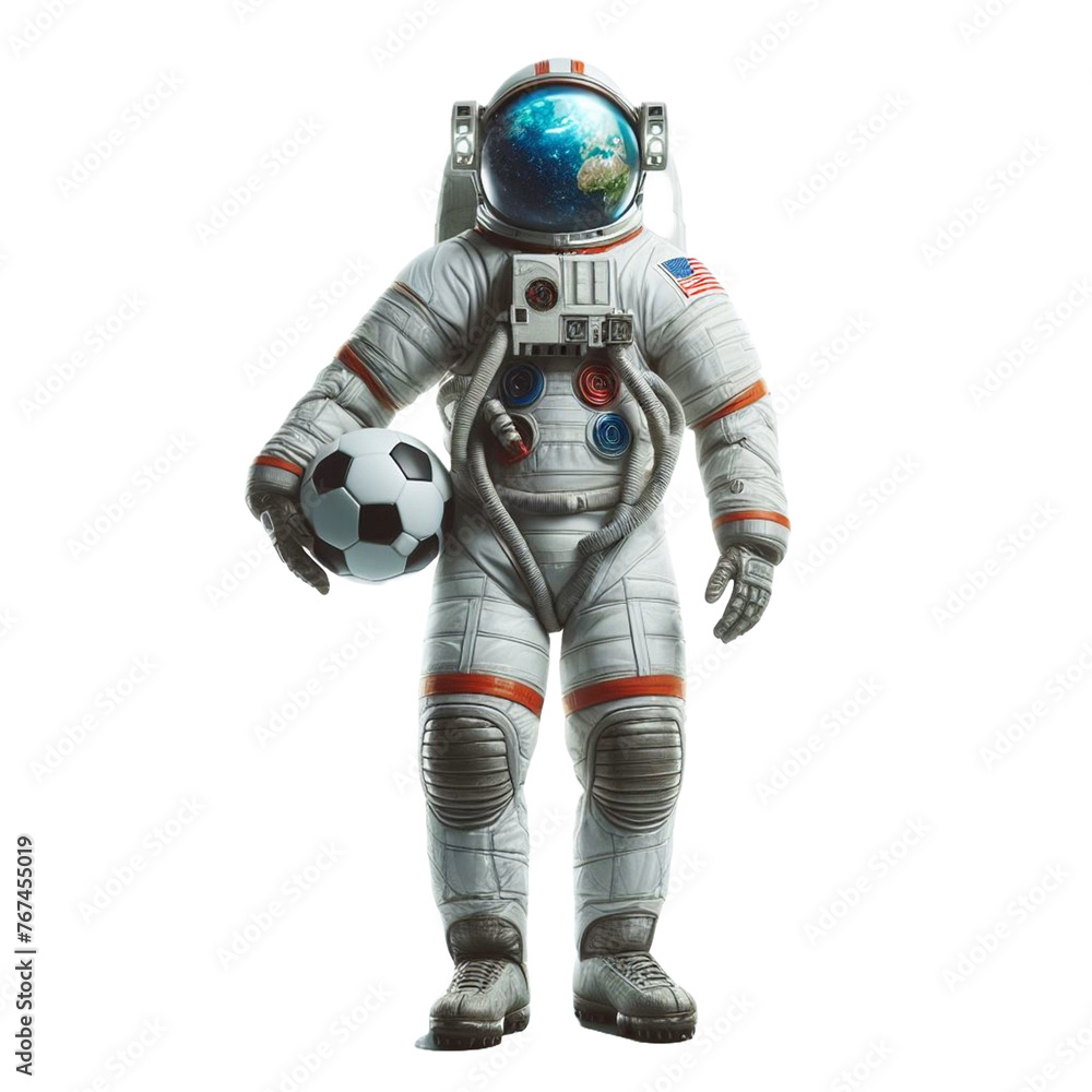 astronaut with ball isolated on transparent background 3d render - Generative AI astronaut with ball isolated on transparent background 3d render - Generative AI