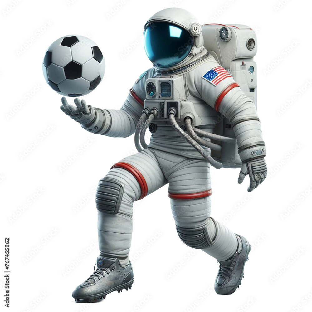 astronaut with ball isolated on transparent background 3d render - Generative AI astronaut with ball isolated on transparent background 3d render - Generative AI