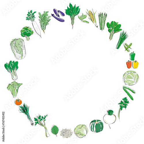 Vegetables of the round frame drawn by illustration