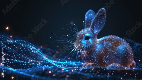 Cute cyber Easter bunny. Futuristic digital Easter card with polygonal rabbit illustration