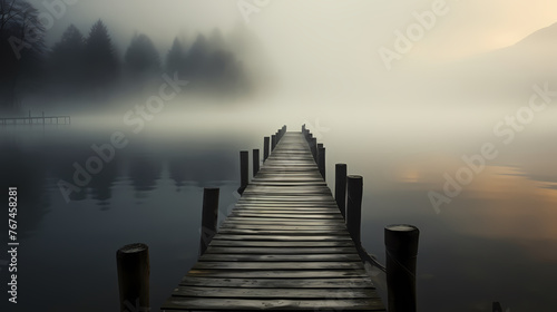 Wooden pier on the lake at dawn © xuan