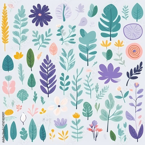 Wallpaper Mural A collection of seamless pattern, colorful abstract plants and flowers. Hand drawn Collection of leaves and flowers. A close up of a pattern of flowers and leaves.
 Torontodigital.ca