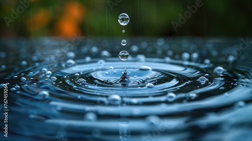 Raining Serenity: Close-Up of Water Droplet in Lake Amidst Rainfall, Background Wallpaper  © Matt