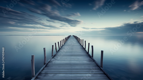 Wooden pier on the lake at dawn © xuan