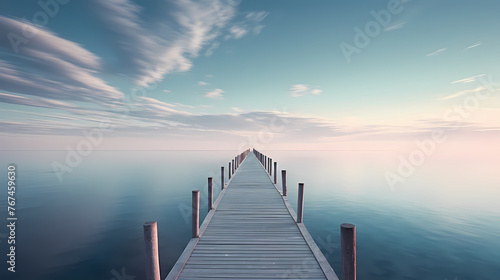 Wooden pier on the lake at dawn