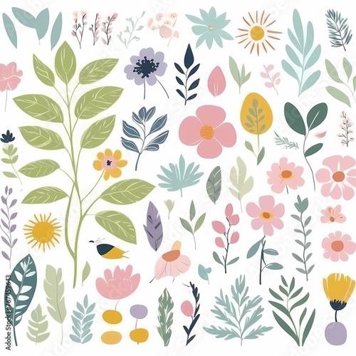 Wallpaper Mural A collection of seamless pattern, colorful abstract plants and flowers. Hand drawn Collection of leaves and flowers. A close up of a pattern of flowers and leaves.
 Torontodigital.ca