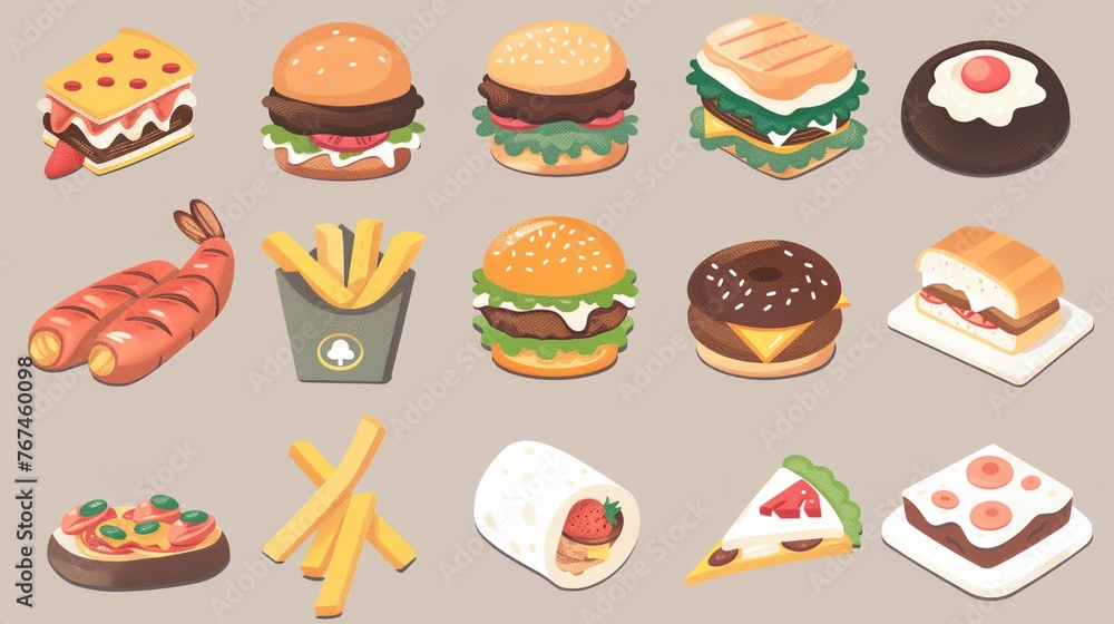 a variety of food items are arranged in a flat style on a light background a variety of food items are arranged in a flat style on a light background