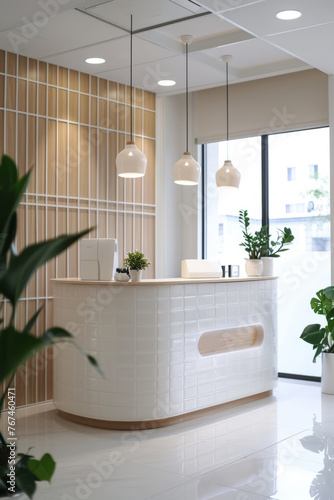 Tidy reception desk in a modern style. Generative AI