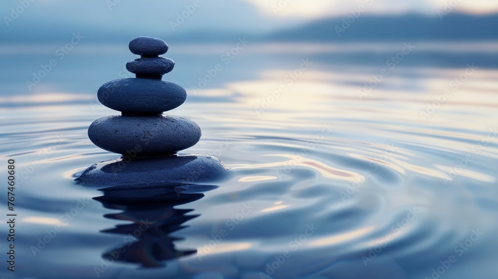 a stack of rocks sitting on top of a body of water