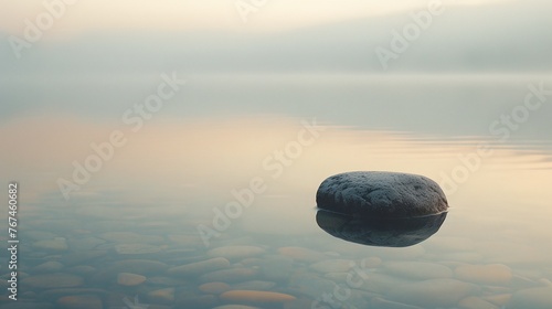 a stone in the middle of a lake