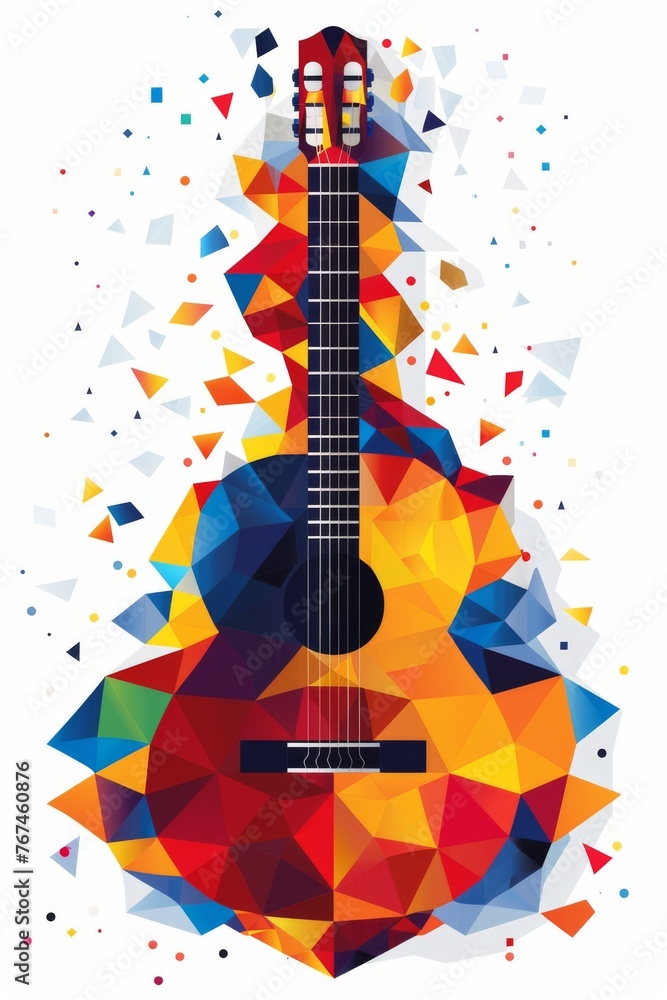 A colorful guitar on a white background