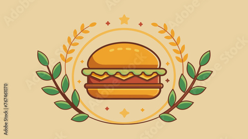 a circular logo for a burger jointfast food restaurant. The logo should feature a golden burger placed centrally within the circle vector illustration photo