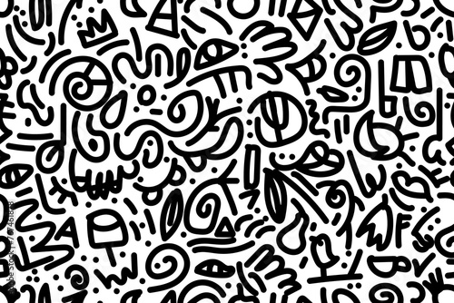 interesting doodle art  black and white outlines. Seamless vector pattern for design and decoration.