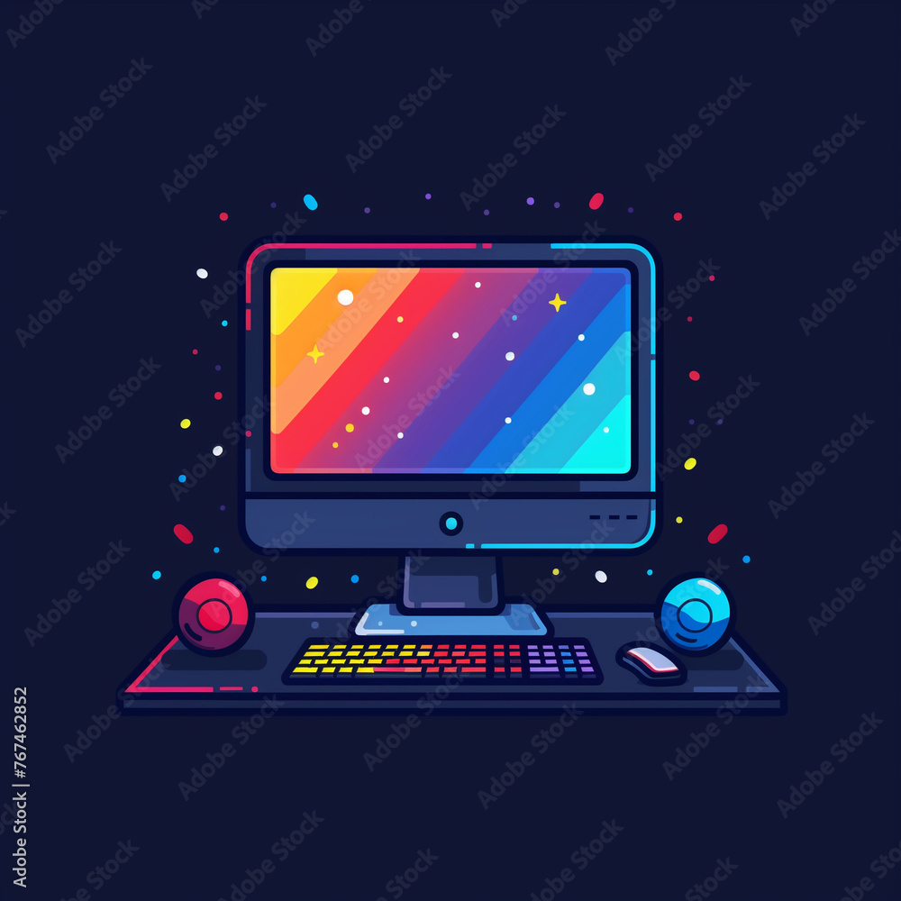 illustration of a modern laptop with colorful background