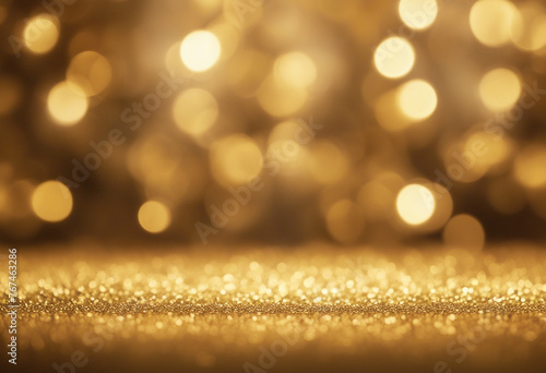 Abstract gold light background Tiny golden particles on floor with blurred bokeh background