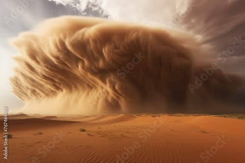 Dangerous wind storm at desert. look horrible. extreme weather events. powerful sand tornado in desert.