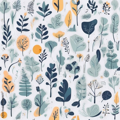 A collection of seamless pattern, colorful abstract plants and flowers. Hand drawn Collection of leaves and flowers. A close up of a pattern of flowers and leaves.
