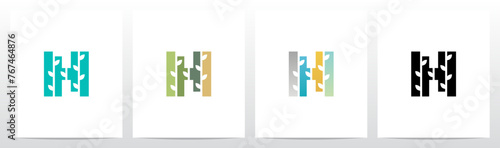 Tree Branch Leaf Divide Letter Initial Logo Design H