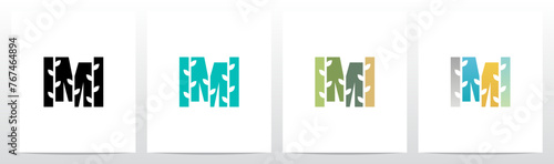 Tree Branch Leaf Divide Letter Initial Logo Design M