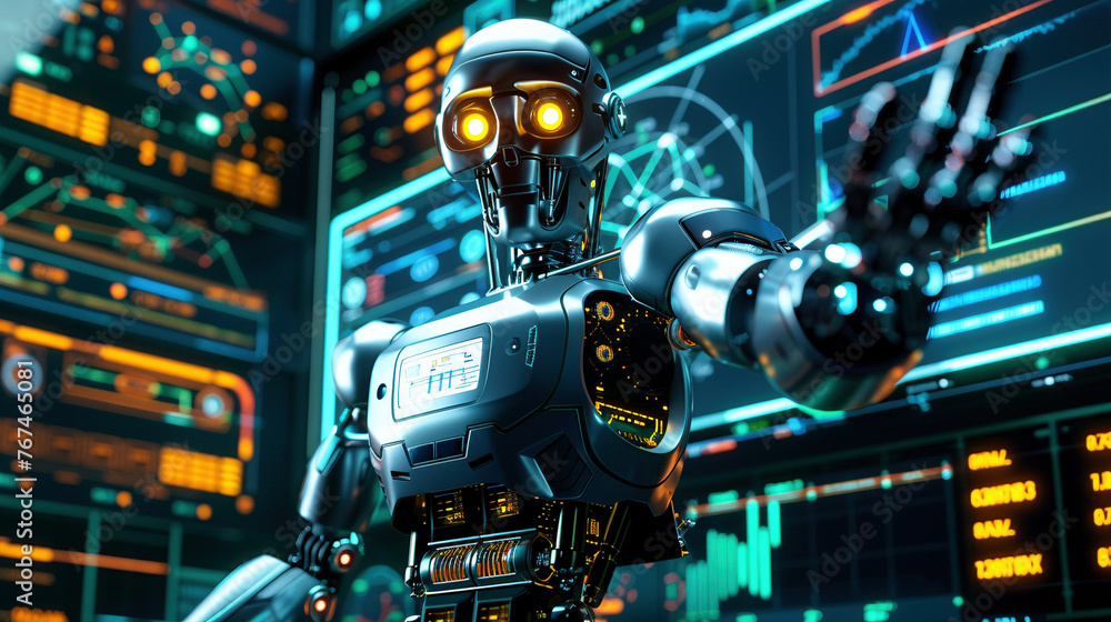 Artificial Intelligence Robot Interacting with Digital Interface Artificial Intelligence Robot Interacting with Digital Interface