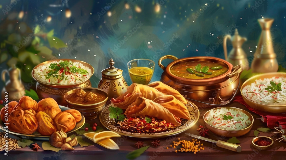 Greeting background with traditional food and dhol for Punjabi festival Vaisakhi (Baisakhi).