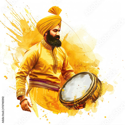 Celebration of Punjabi festival Vaisakhi Baisakhi festival creative design with typography, Baisakhi Festival Greeting with drum and copy space