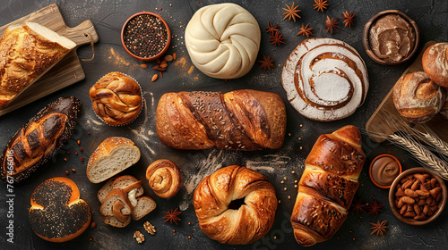 Assorted Bread and Pastries Art Composition