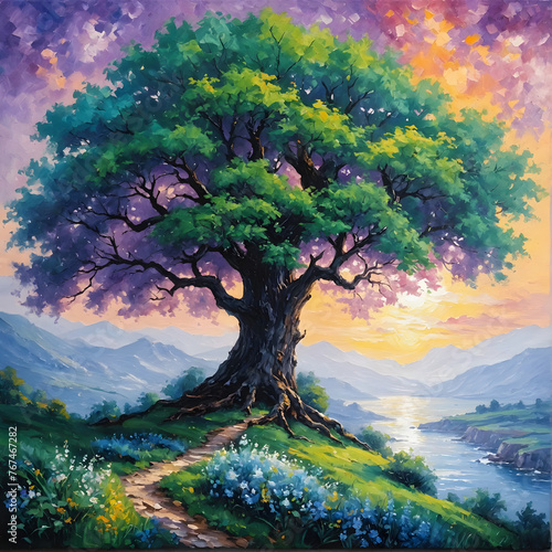 landscape with tree and rainbow