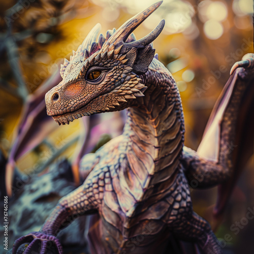 Majestic Dragon Sculpture in Autumn Ambiance