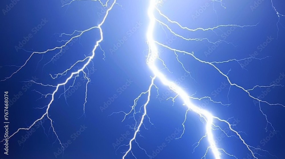  a lightning bolt striking across a blue sky with a bright lightening bolt in the middle of the image and a bright lightening bolt in the middle of the image.