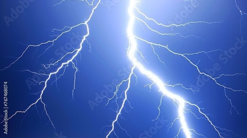  a lightning bolt striking across a blue sky with a bright lightening bolt in the middle of the image and a bright lightening bolt in the middle of the image.