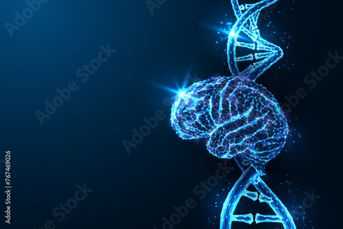 Neuroscience, neurogenetics, genetic exploration futuristic concept with brain and DNA strand